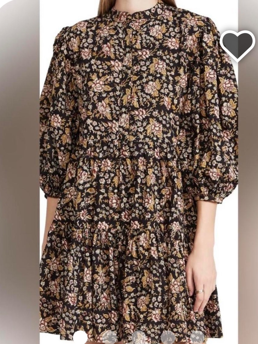 Mille Brown Hand Blocked Cotton Floral Tiered Dress Size Small